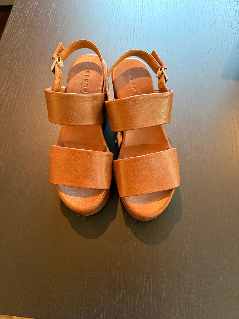Robert Clergerie Tan Leather Double-Strap Platform Sandals
